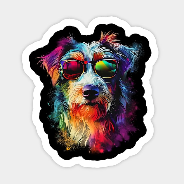 Colourful Cool Golden Doodle Dog with Sunglasses Sticker by CollSram